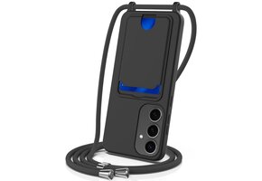 Lunso - Samsung Galaxy S25 - Telefoonhoes met koord en kaarthouder - Zwart