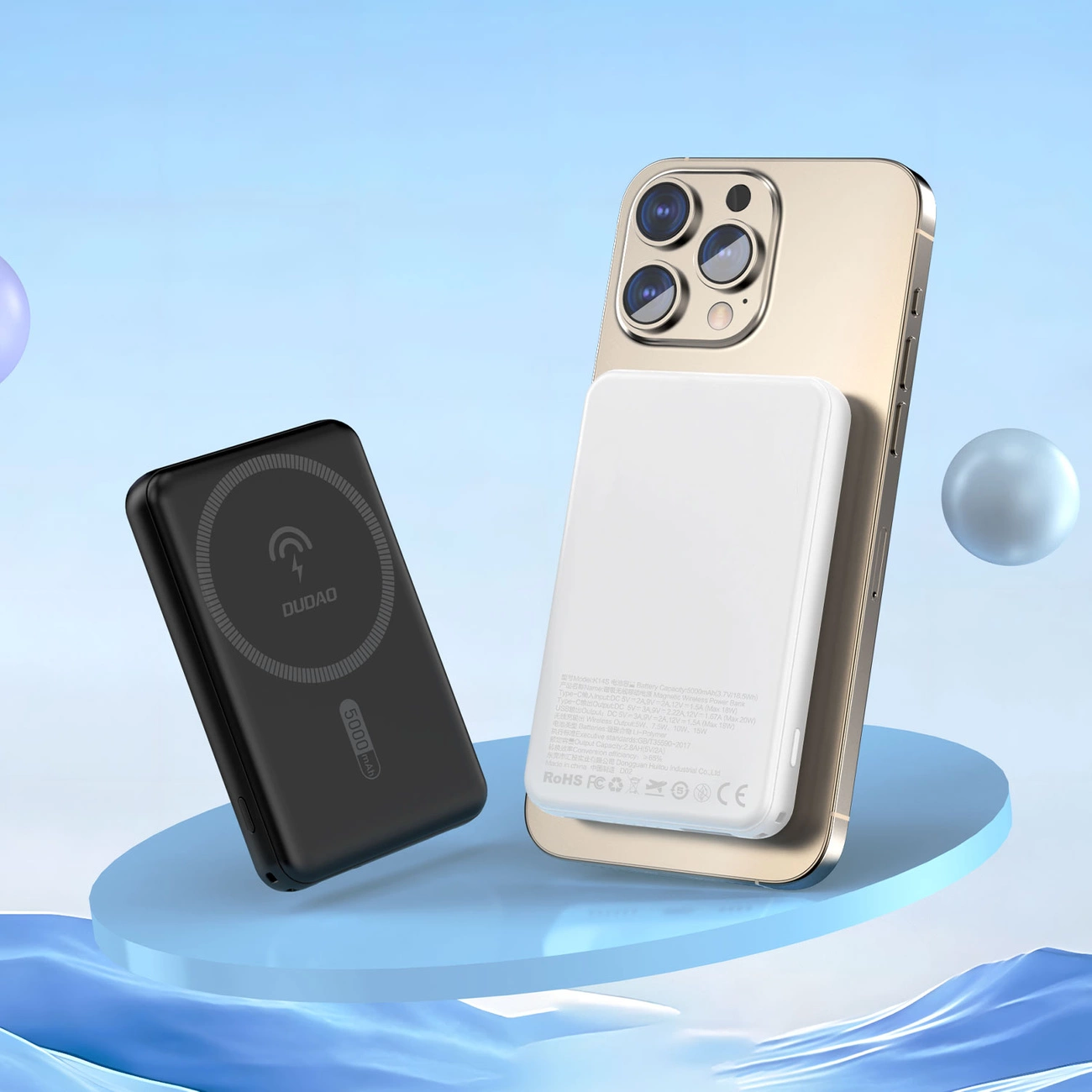 Dudao Magsafe powerbank 5000 mAh met USB en USB C aansluiting - Zwart
