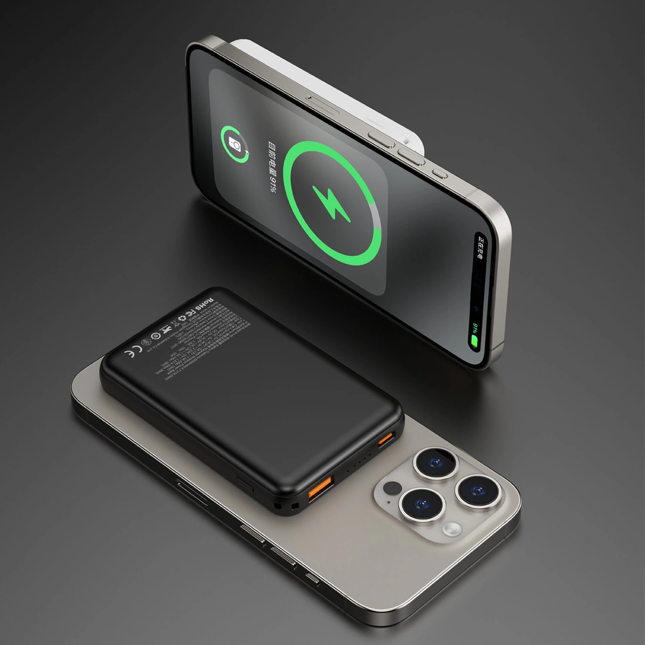 Dudao Magsafe powerbank 5000 mAh met USB en USB C aansluiting - Zwart