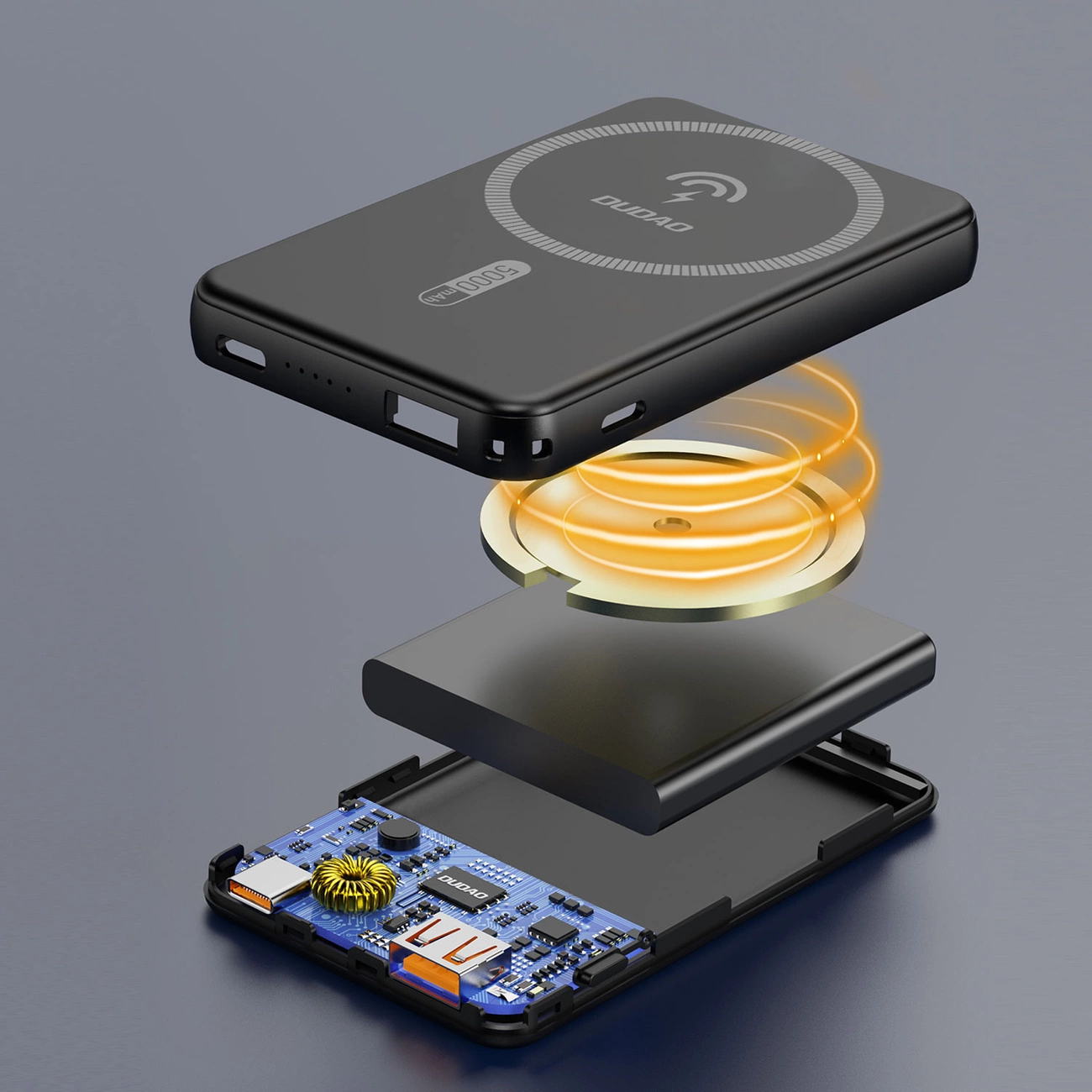 Dudao Magsafe powerbank 5000 mAh met USB en USB C aansluiting - Zwart