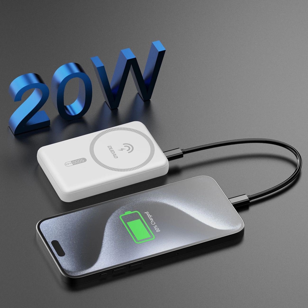 Dudao Magsafe powerbank 50000 mAh met USB en USB C aansluiting - Wit
