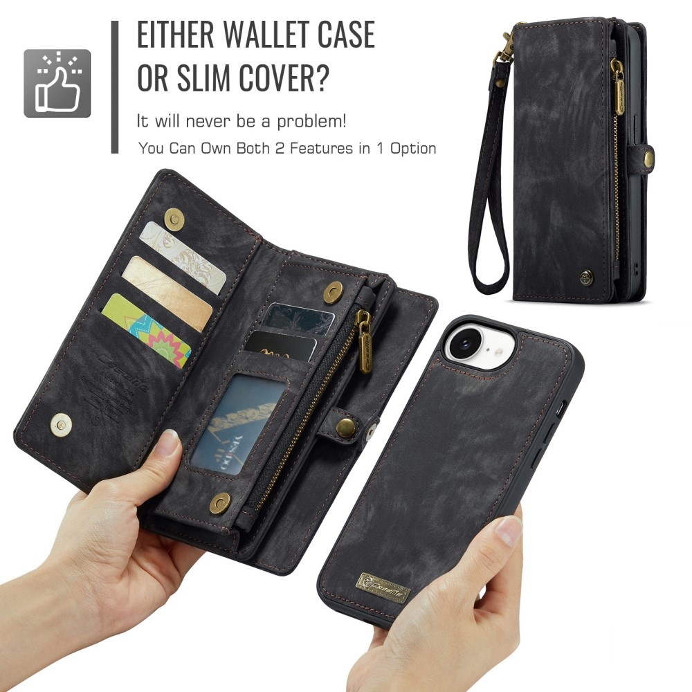 iPhone 16e hoesje Vintage 2 in 1 portemonnee - Zwart