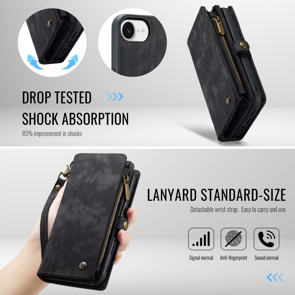 iPhone 16e hoesje Vintage 2 in 1 portemonnee - Zwart