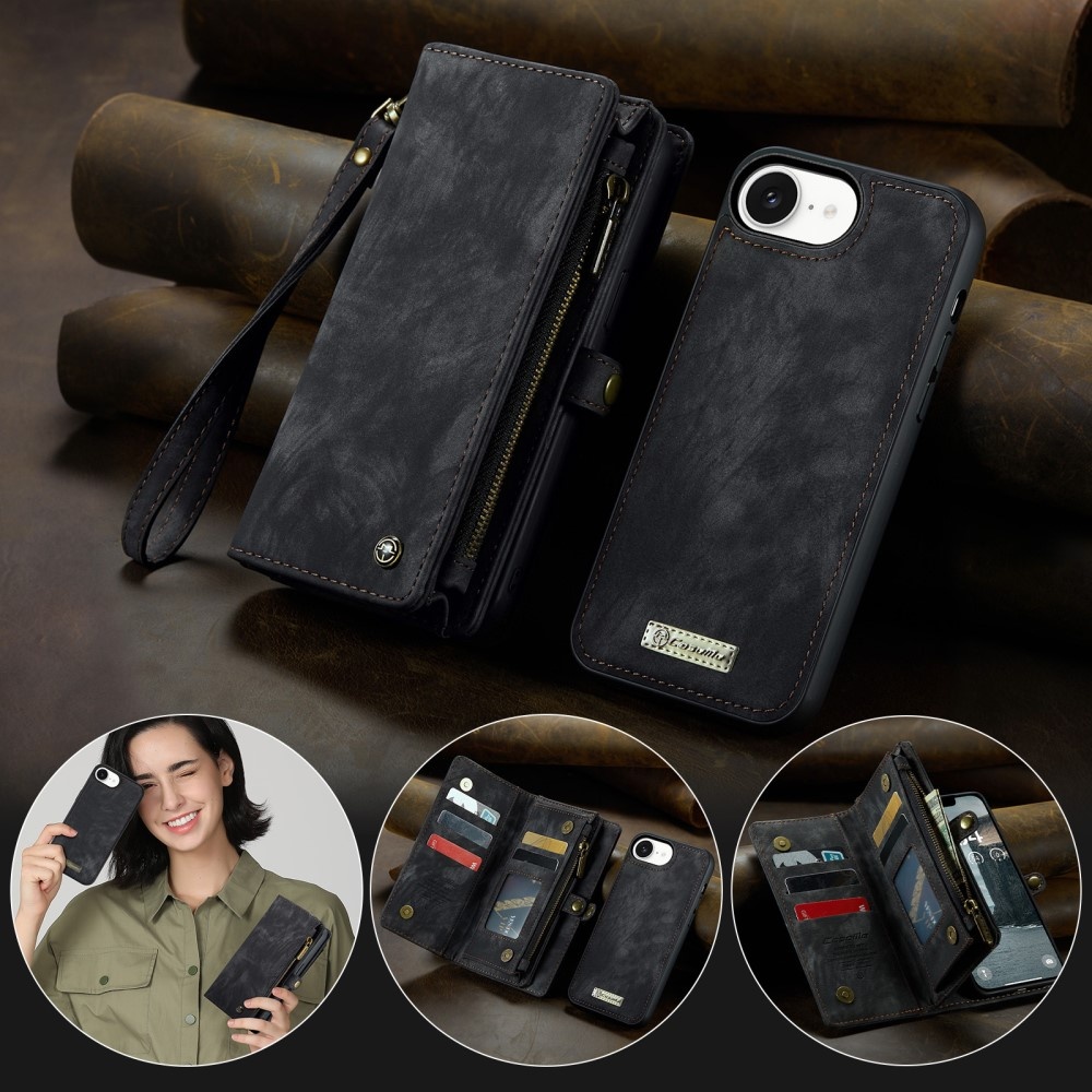 iPhone 16e hoesje Vintage 2 in 1 portemonnee - Zwart