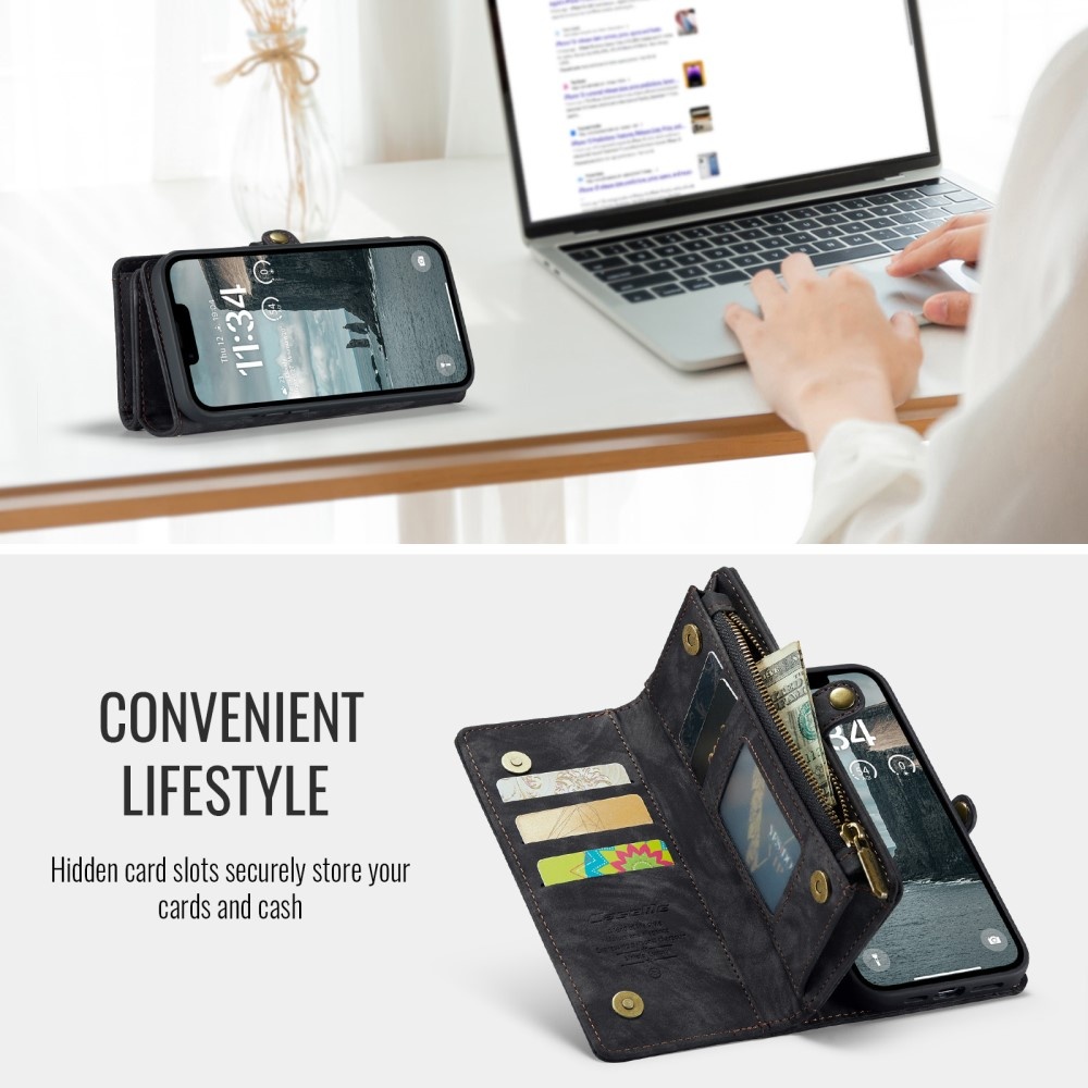 iPhone 16e hoesje Vintage 2 in 1 portemonnee - Zwart