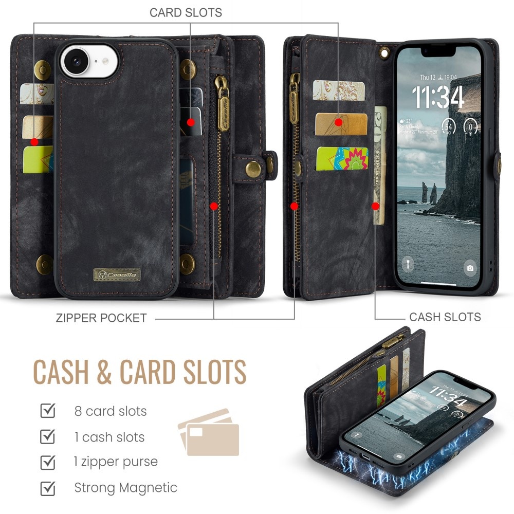 iPhone 16e hoesje Vintage 2 in 1 portemonnee - Zwart