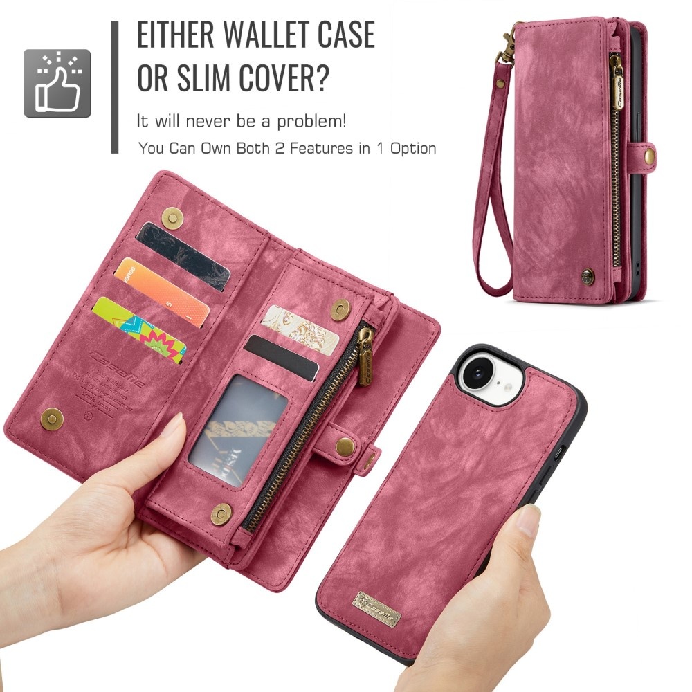 iPhone 16e hoesje Vintage 2 in 1 portemonnee - Rood