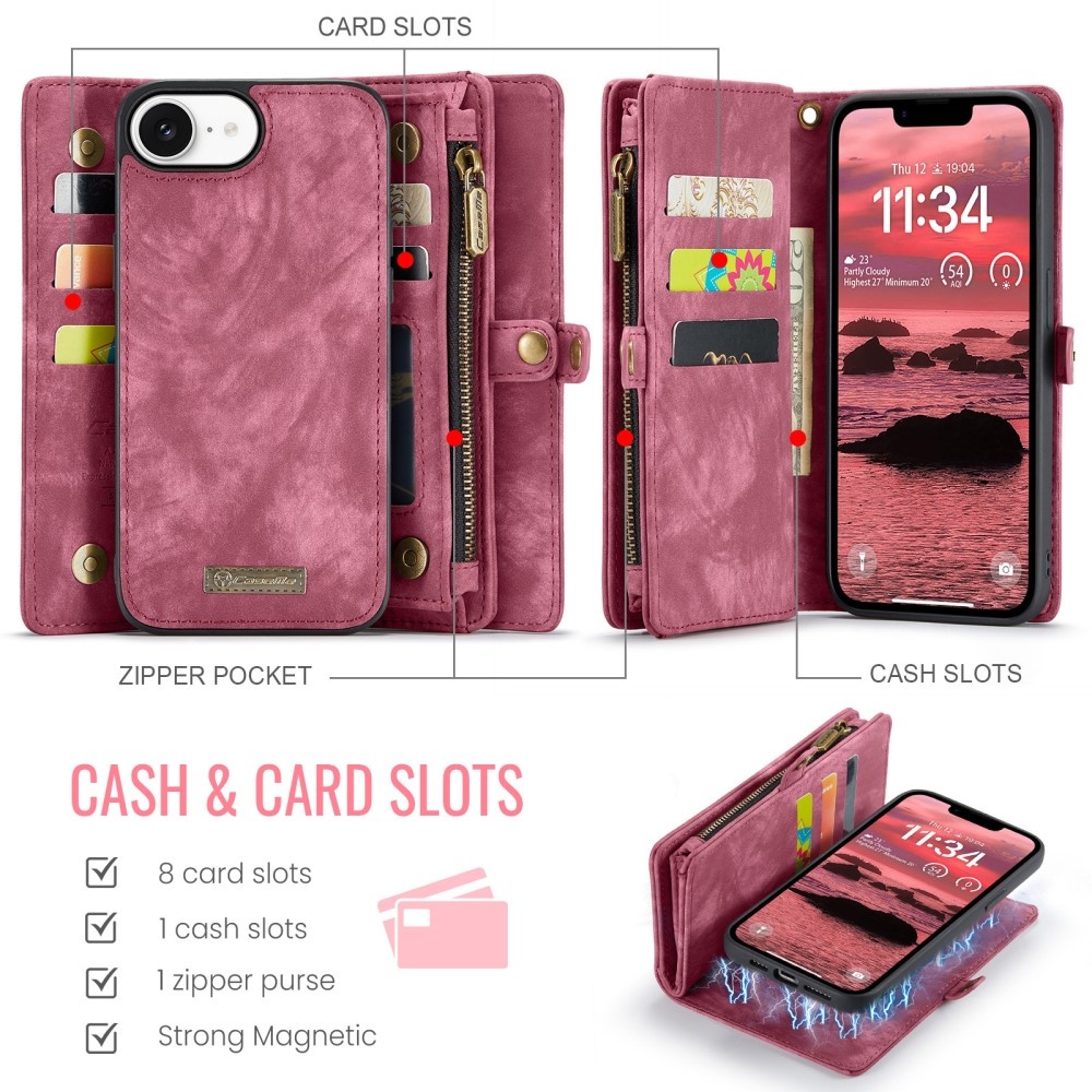 iPhone 16e hoesje Vintage 2 in 1 portemonnee - Rood