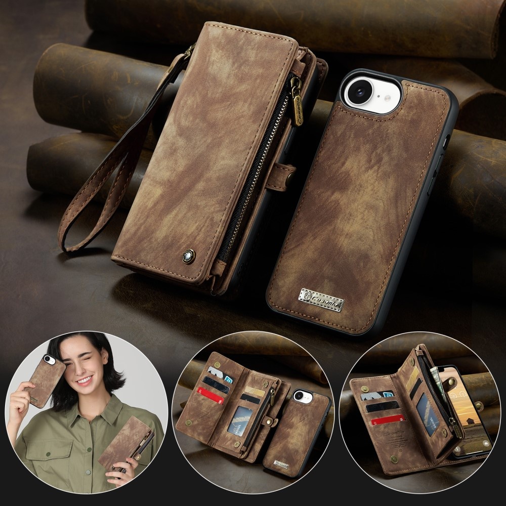 iPhone 17e / iPhone 16e  hoesje Vintage 2 in 1 portemonnee - Bruin