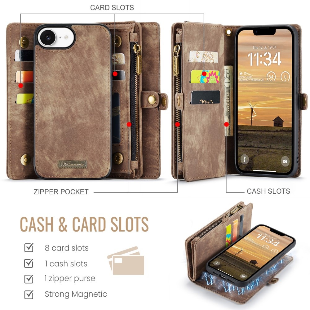 iPhone 17e / iPhone 16e  hoesje Vintage 2 in 1 portemonnee - Bruin