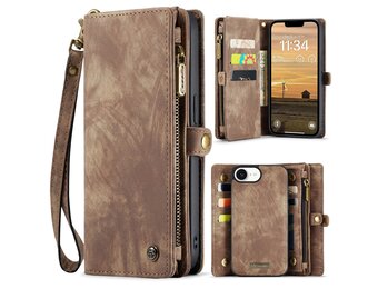 Caseme iPhone 16e  hoesje - Vintage 2 in 1 portemonnee - Bruin