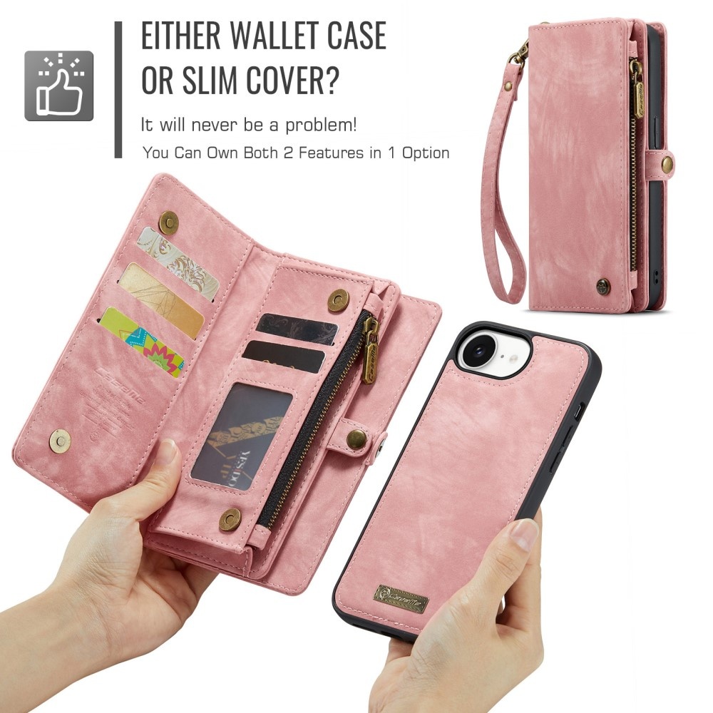 iPhone 16e hoesje Vintage 2 in 1 portemonnee - Roze