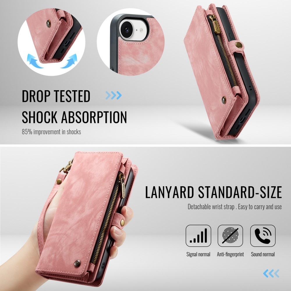 iPhone 16e hoesje Vintage 2 in 1 portemonnee - Roze