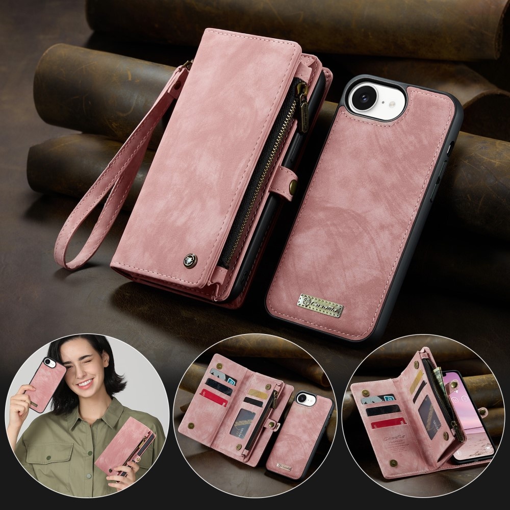 iPhone 16e hoesje Vintage 2 in 1 portemonnee - Roze