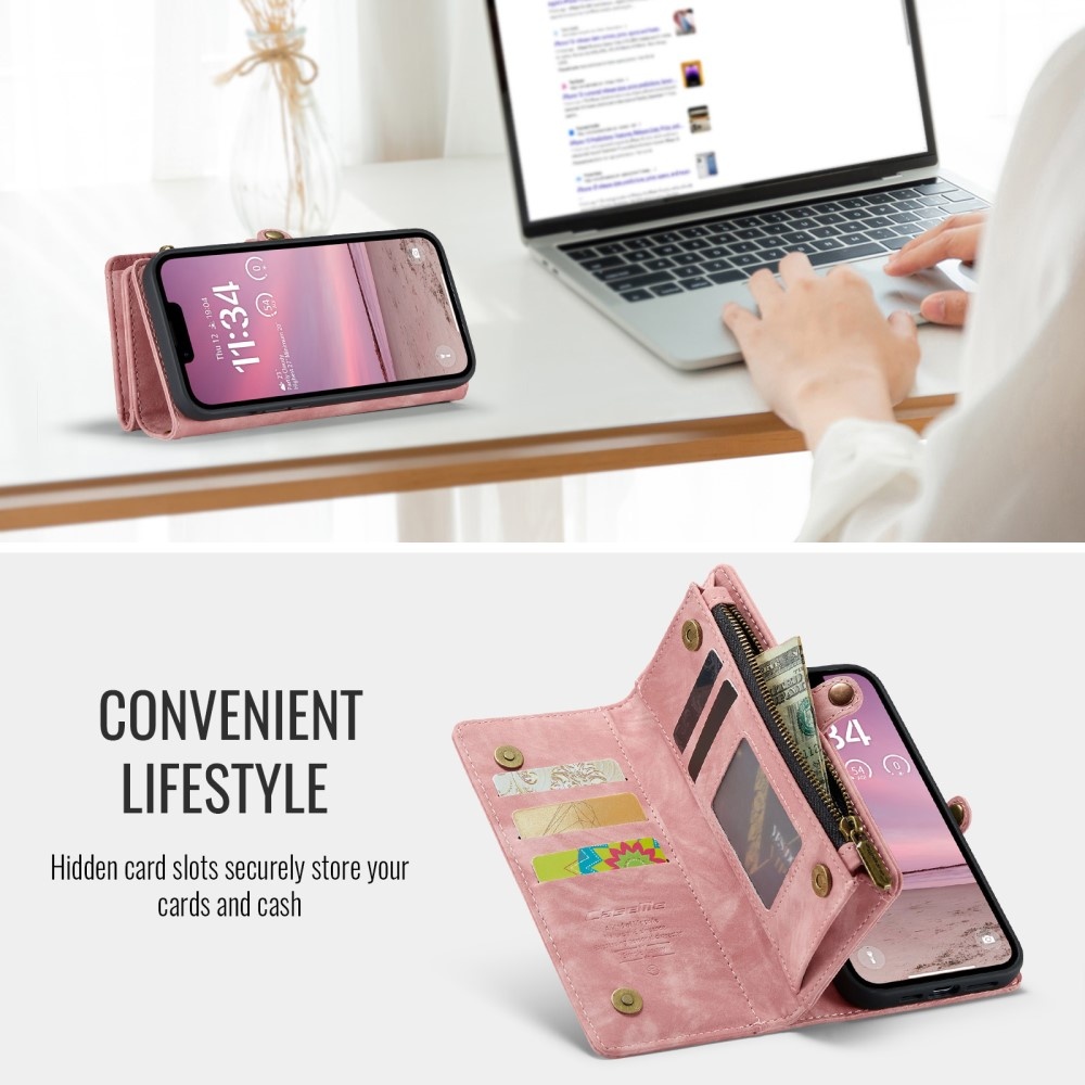 iPhone 16e hoesje Vintage 2 in 1 portemonnee - Roze
