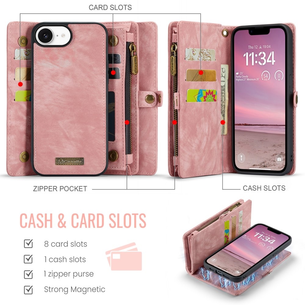 iPhone 16e hoesje Vintage 2 in 1 portemonnee - Roze