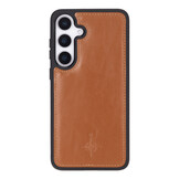 Samsung Galaxy S25 leren afneembare 2-in-1 bookcase telefoonhoes - Cognac