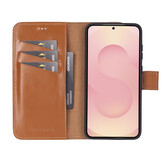 Samsung Galaxy S25 leren afneembare 2-in-1 bookcase telefoonhoes - Cognac