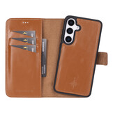 Samsung Galaxy S25 leren afneembare 2-in-1 bookcase telefoonhoes - Cognac
