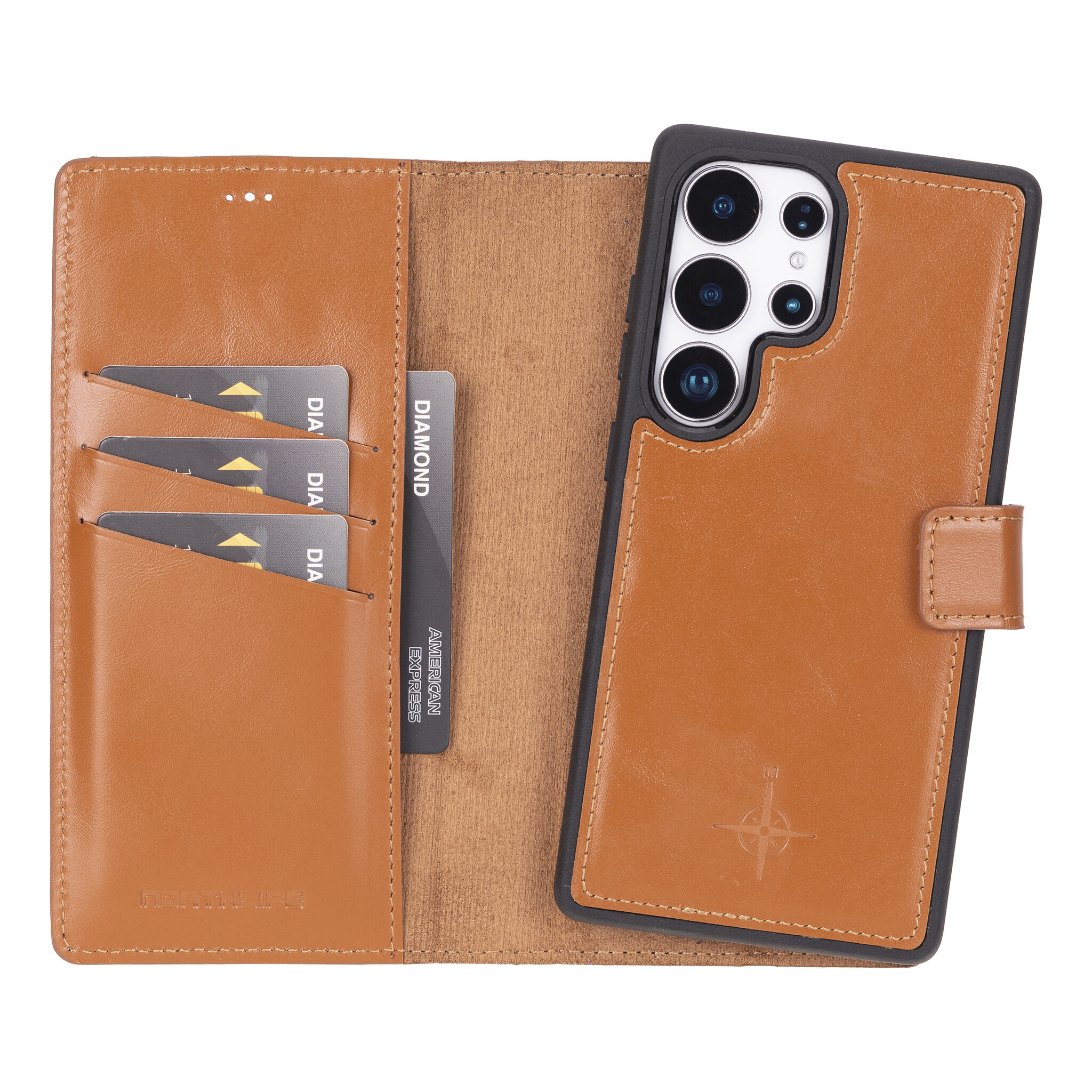 Samsung Galaxy S25 Ultra leren afneembare 2-in-1 bookcase telefoonhoes - Cognac