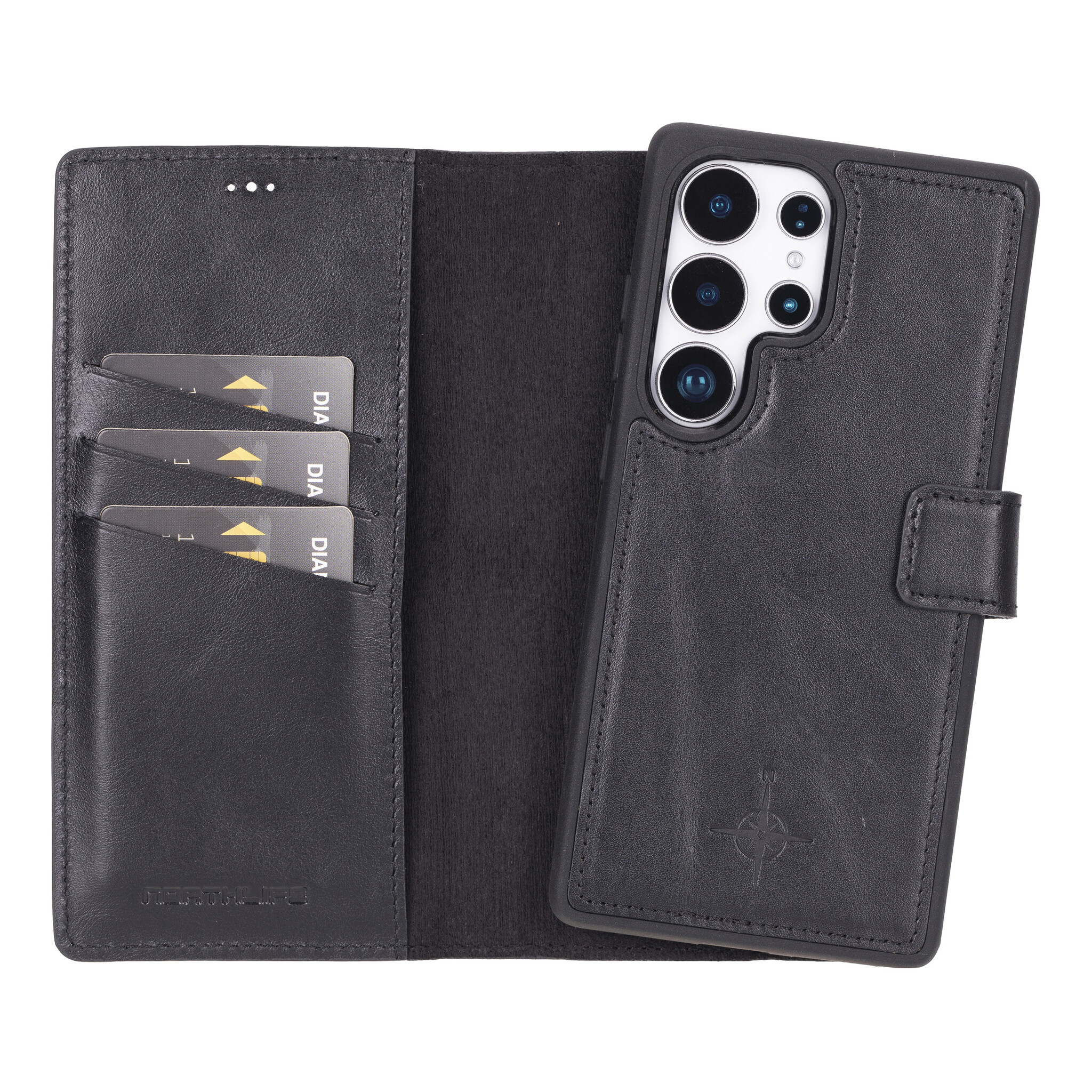 Samsung Galaxy S25 Ultra leren afneembare 2-in-1 bookcase telefoonhoes - Zwart