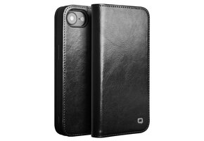 Qialino iPhone 16e  hoesje - Leren bookcase - Zwart