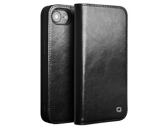 Qialino iPhone 16e  hoesje - Leren bookcase - Zwart