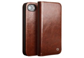 Qialino iPhone 16e  hoesje - Leren bookcase - Bruin