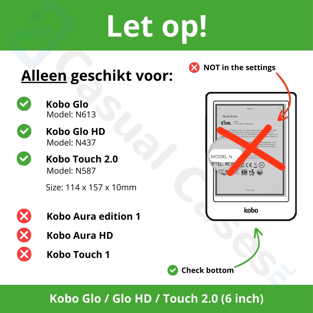 Kobo Glo, Kobo Glo HD en Kobo Touch 2.0 (6 inch) Lederen sleepcover hoes Zwart