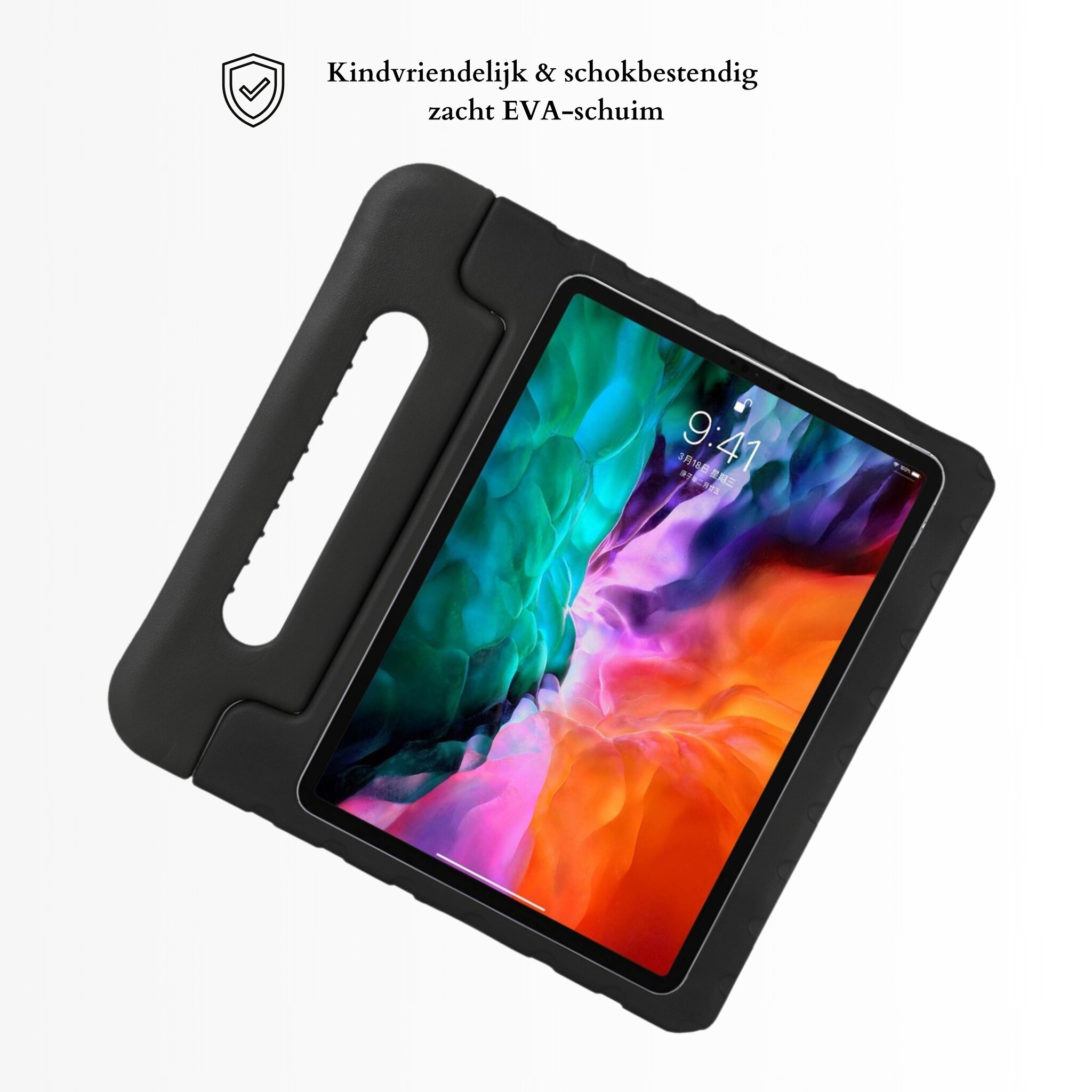 iPad Air 11 inch (2024/2025) EVA Schokbestendige Kinderhoes met handvat - Zwart