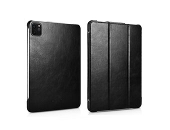 Icarer iPad Air 13 inch (2024/2025) - Tri-Fold Echt leren bookcase hoes - Zwart