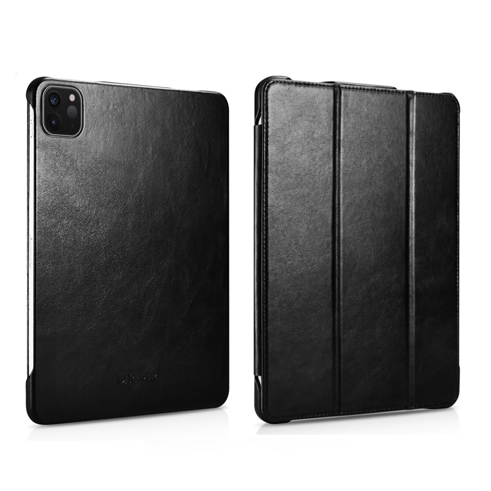 Icarer iPad Air 13 inch (2024/2025) - Tri-Fold Echt leren bookcase hoes - Zwart