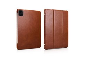 Icarer iPad Air 13 inch (2024/2025) - Tri-Fold Echt leren bookcase hoes - Cognac