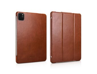 Icarer iPad Air 13 inch (2024/2025) - Tri-Fold Echt leren bookcase hoes - Cognac