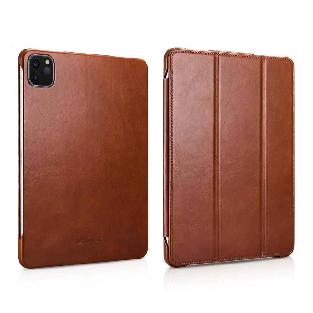 Icarer iPad Air 13 inch (2024/2025) - Tri-Fold Echt leren bookcase hoes - Cognac