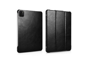 Icarer iPad Air 11 inch (2024/2025) - Tri-Fold Echt leren bookcase hoes - Zwart