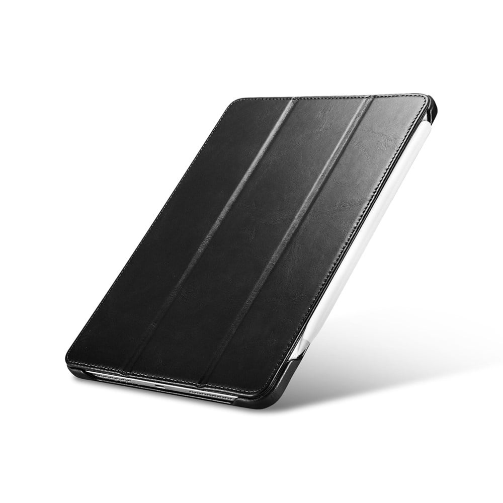 iPad Air 11 inch (2024/2025) Tri-Fold echt leren bookcase hoes - Zwart