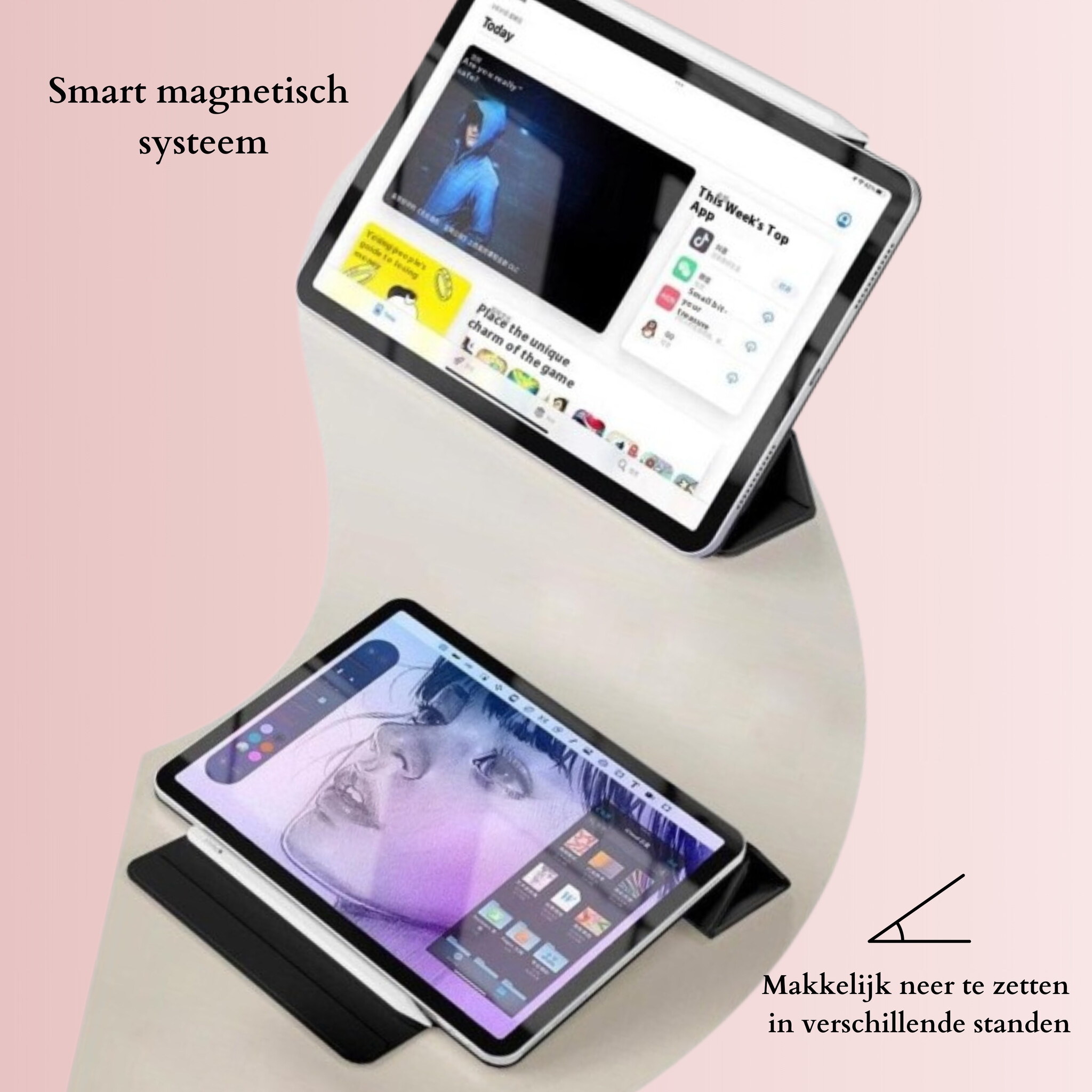iPad Air 11 inch (2024/2025) Tri-Fold Bookcase hoes - Lichtroze