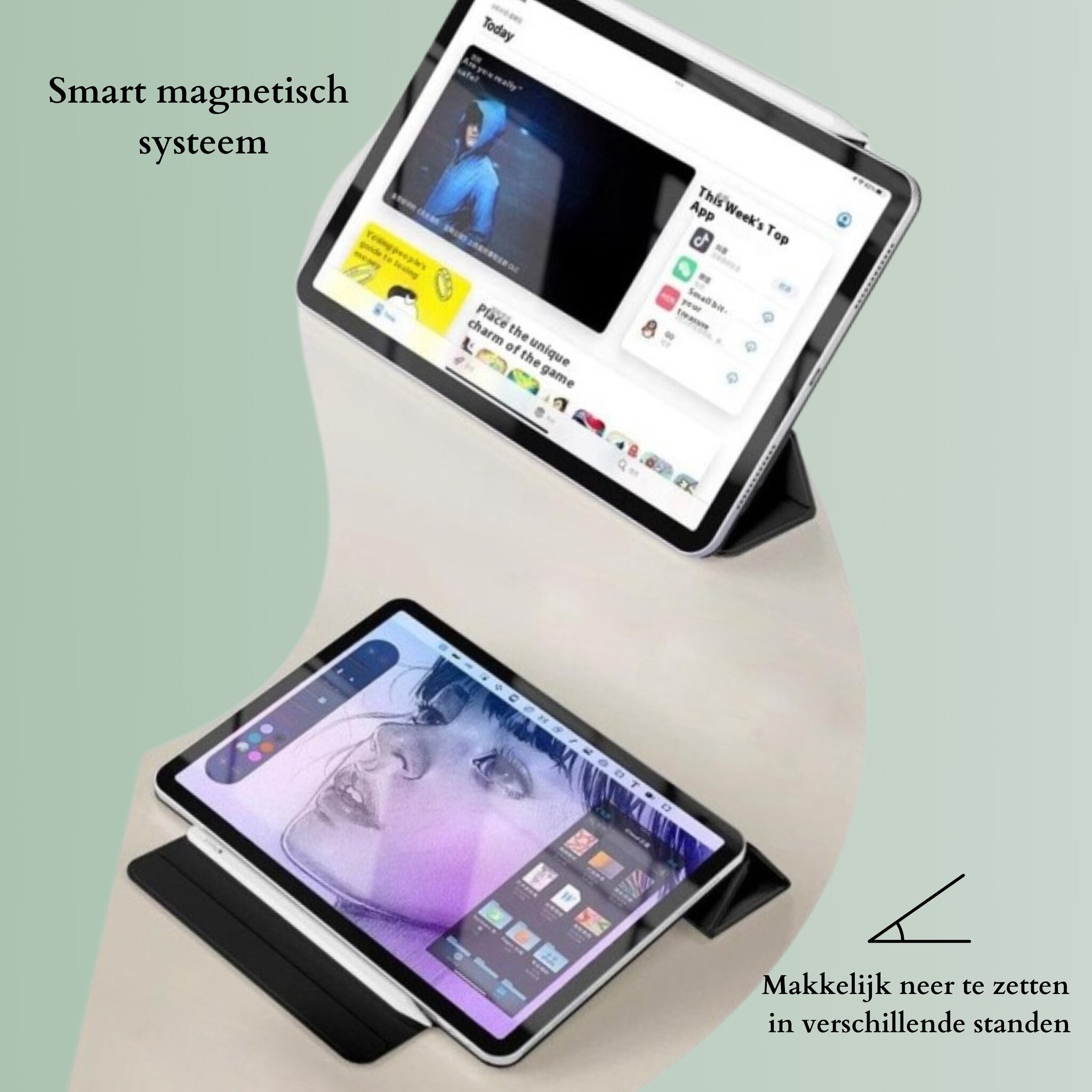 iPad Air 13 inch (2024/2025) Tri-Fold Bookcase hoes - Matcha Groen