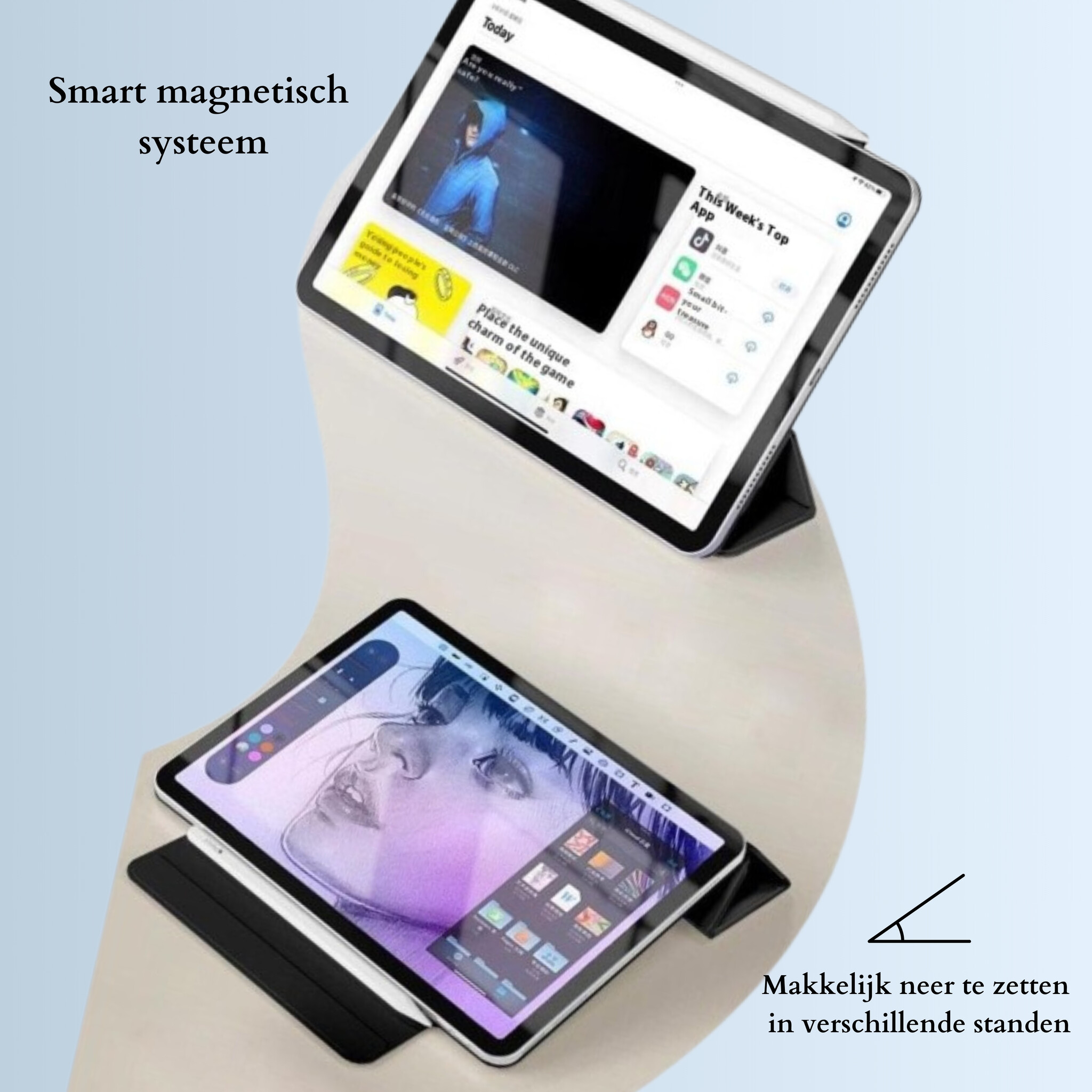 iPad Air 13 inch (2024/2025) Tri-Fold Bookcase hoes - Lichtblauw