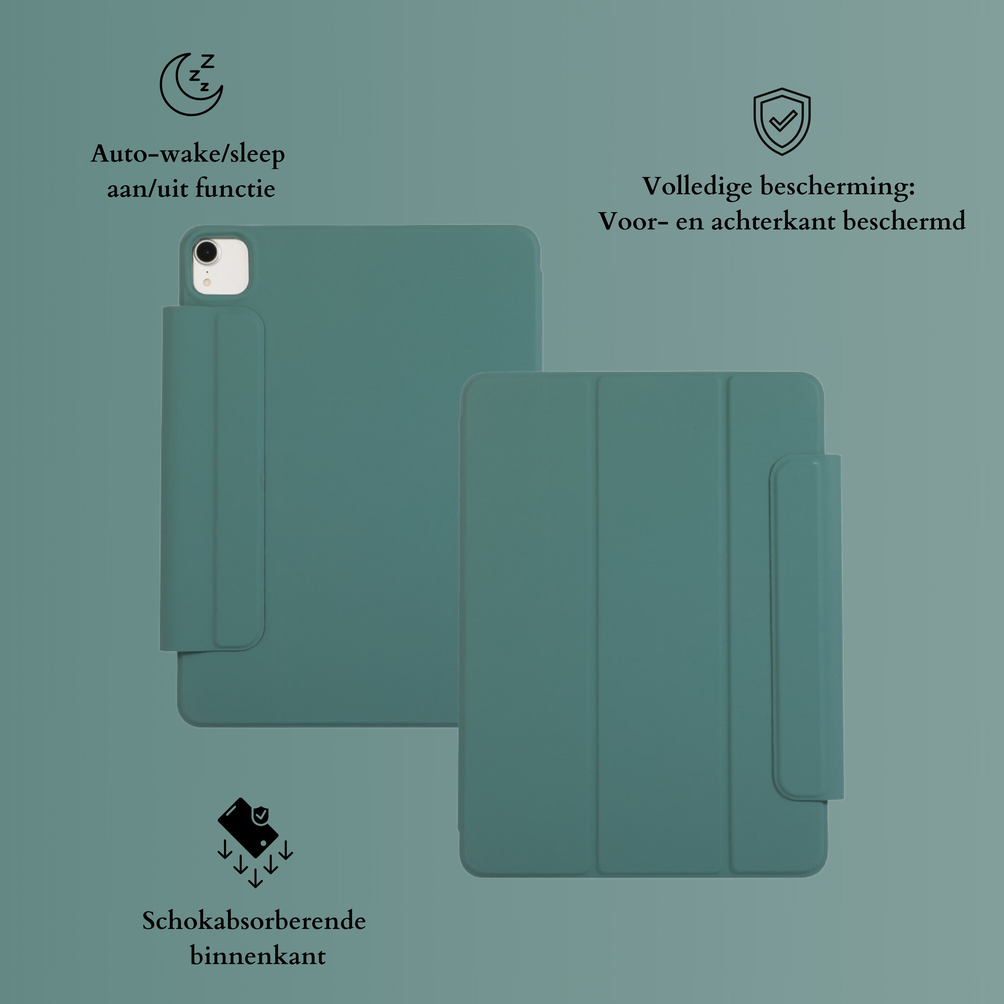 iPad Air 13 inch (2024/2025) Tri-Fold Bookcase hoes - Groen