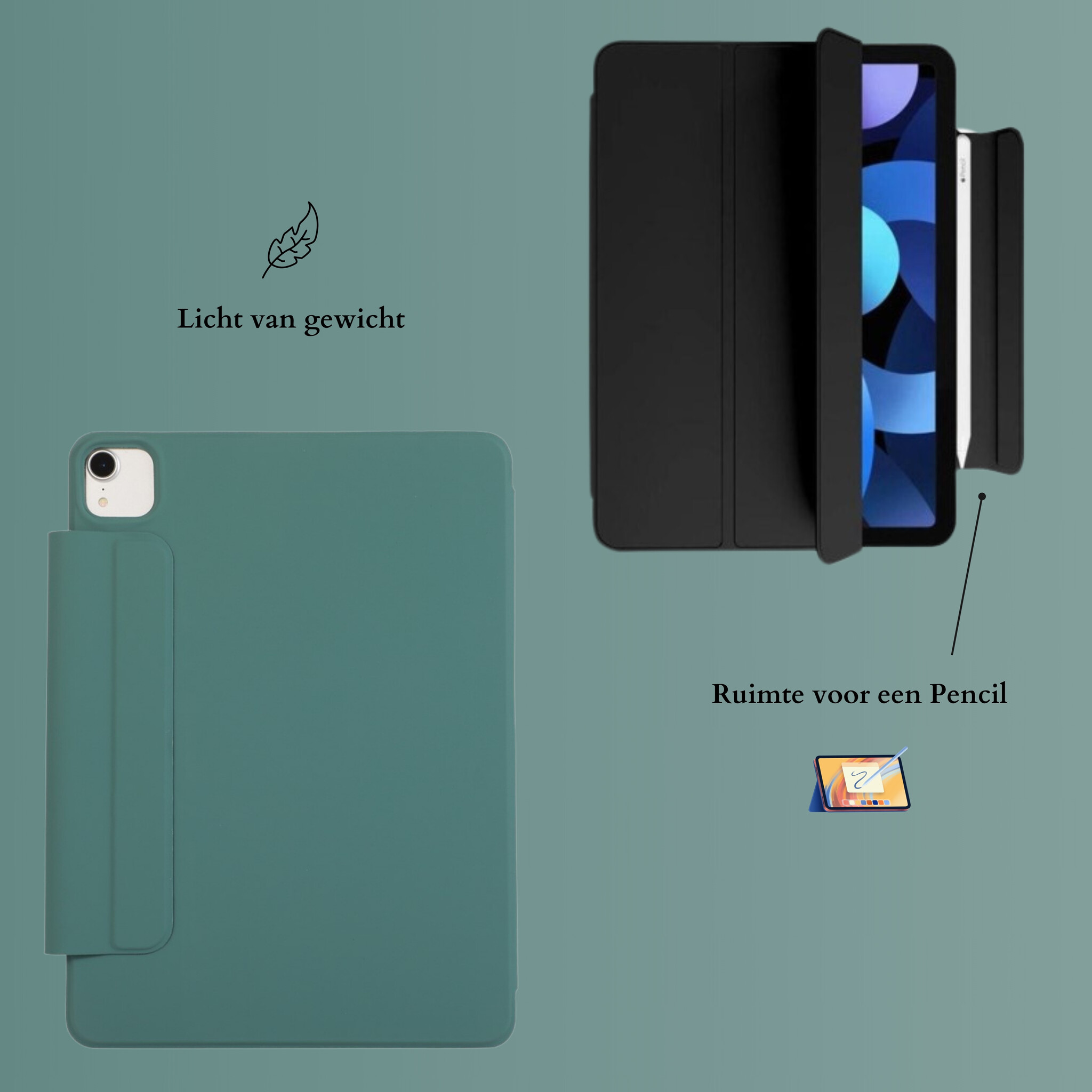 iPad Air 13 inch (2024/2025) Tri-Fold Bookcase hoes - Groen