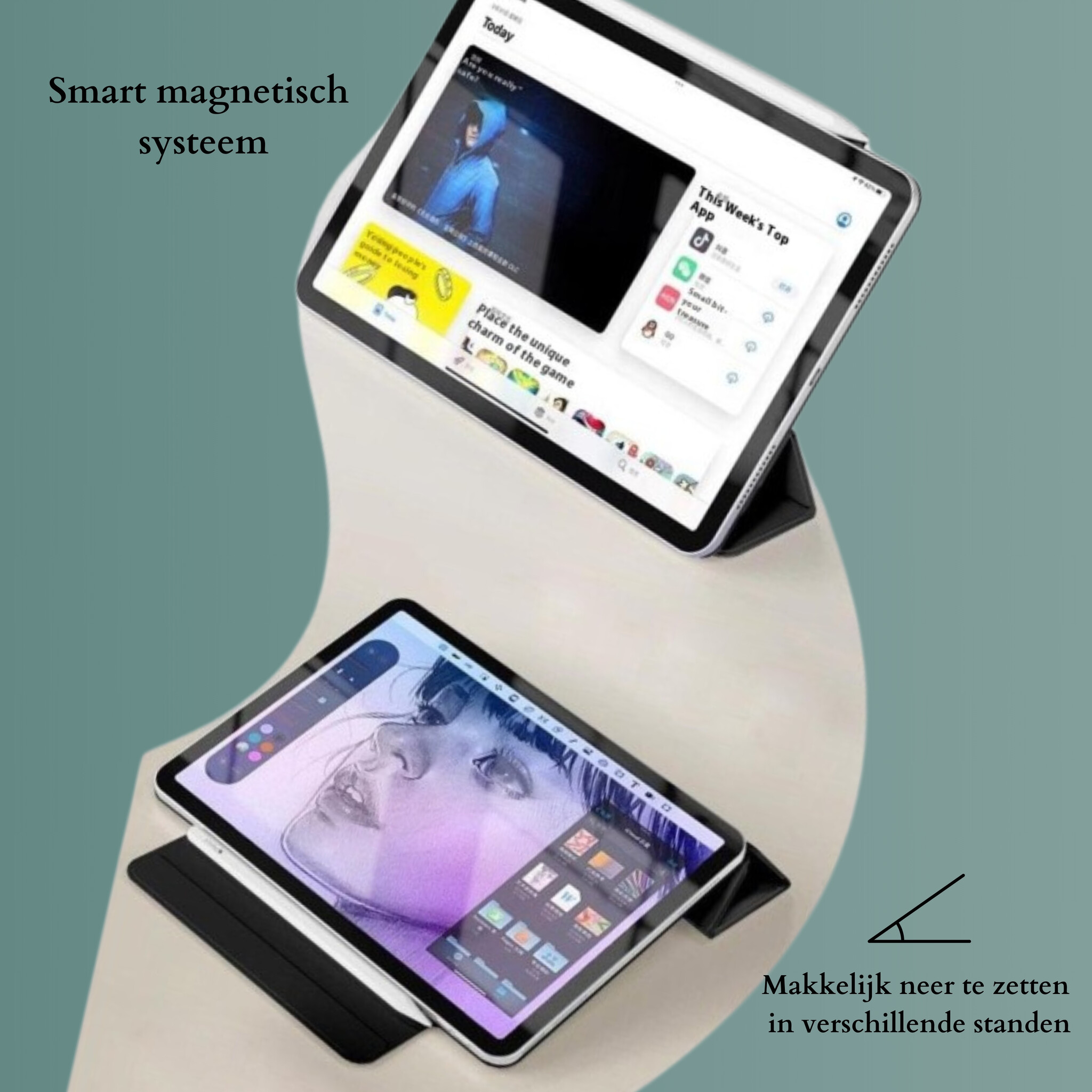 iPad Air 13 inch (2024/2025) Tri-Fold Bookcase hoes - Groen