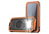 Lunso Waterproof Solar Powerbank 10.000 mAh met Zaklamp - Outdoor/Noodpowerbank - Zwart/Oranje