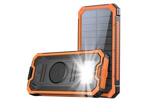 Lunso Waterproof Solar Powerbank 10.000 mAh met Zaklamp - Outdoor/Noodpowerbank - Zwart/Oranje