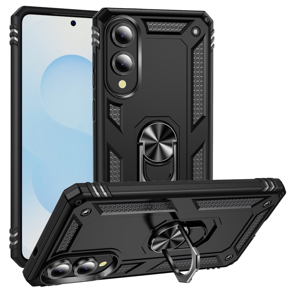 Lunso Samsung Galaxy S25 Edge hoesje - Armor backcover met ringhouder - Zwart