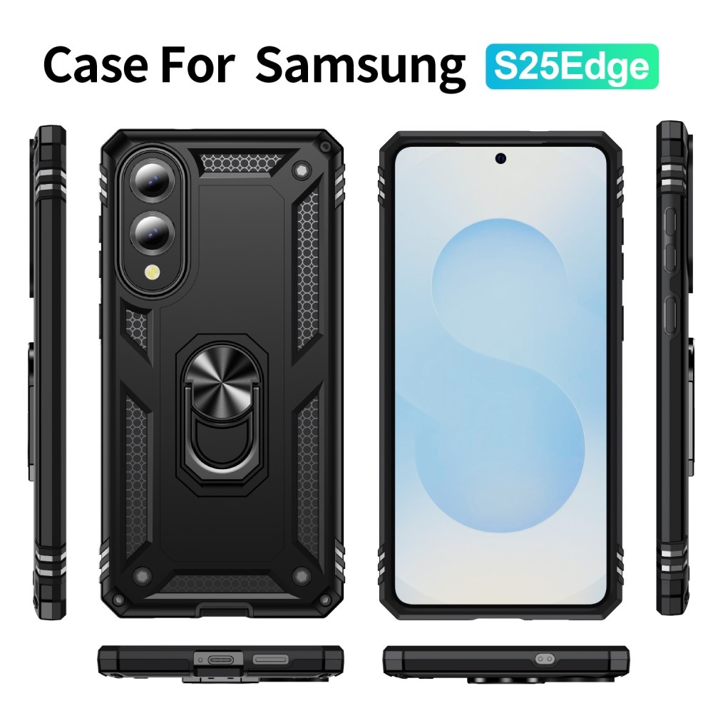 Samsung Galaxy S25 Edge hoesje Armor backcover met ringhouder - Zwart - Model SM-S937