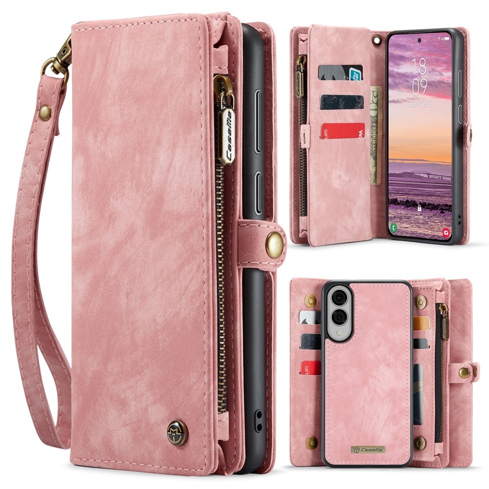 Samsung Galaxy S25  Edge Vintage 2 in 1 portemonnee hoes - Lichtroze - Model SM-S937