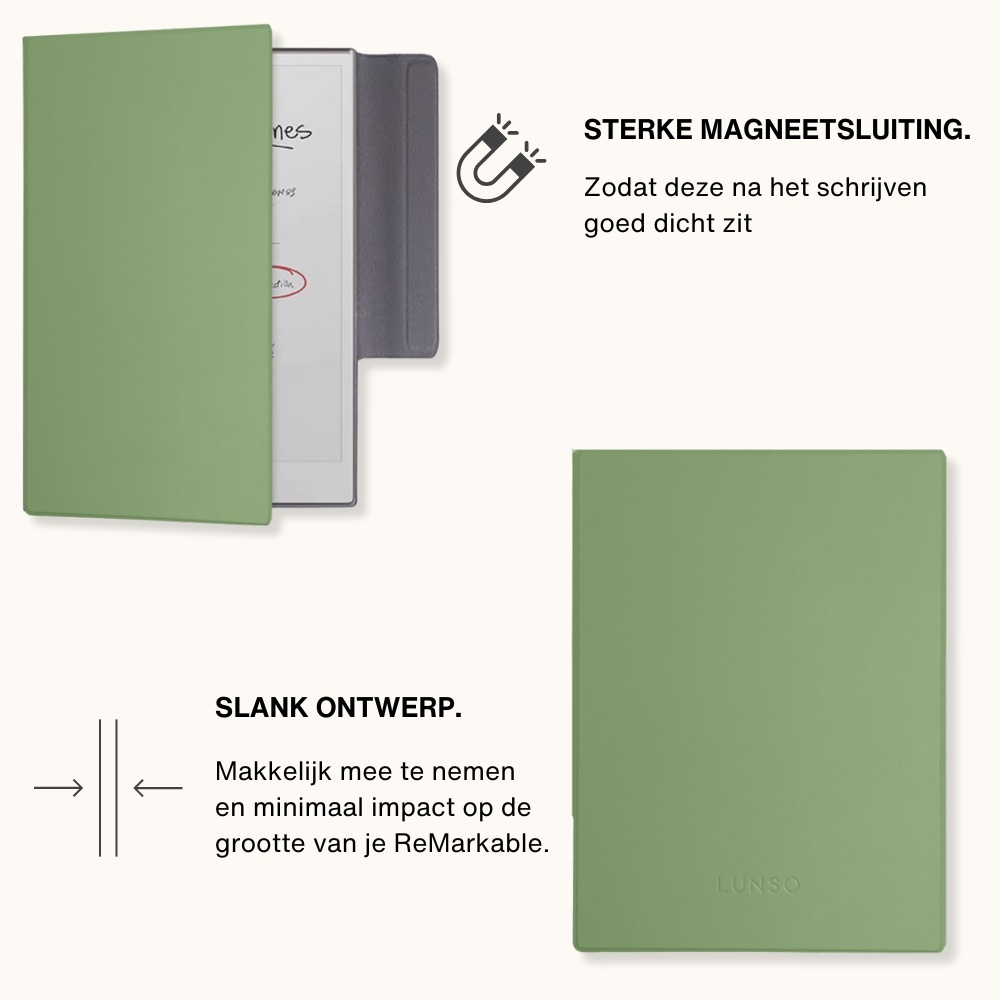 ReMarkable 2 Slim magnetisch cover PU leer hoes - Groen