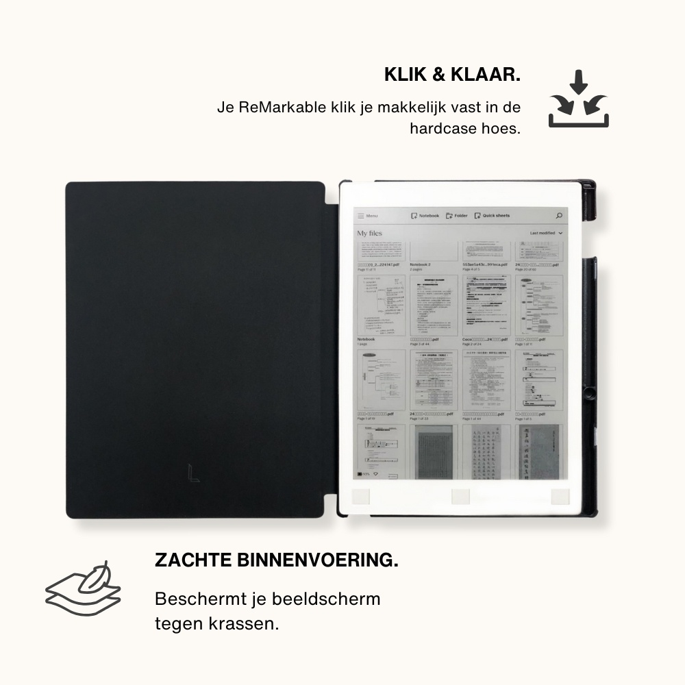 ReMarkable 2 hoes Vegan Saffiano leren sleepcover - Zwart